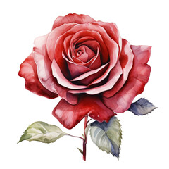 watercolor rose in retro style illustration isolated on white background