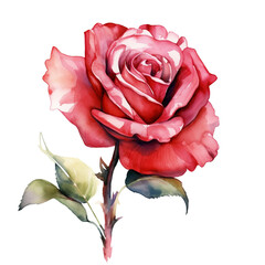 watercolor rose in retro style illustration isolated on white background