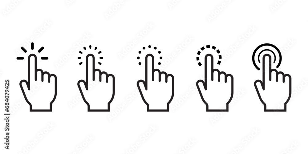 Poster pointer cursor сomputer mouse icon. clicking cursor, pointing hand clicks icons. vector illustration