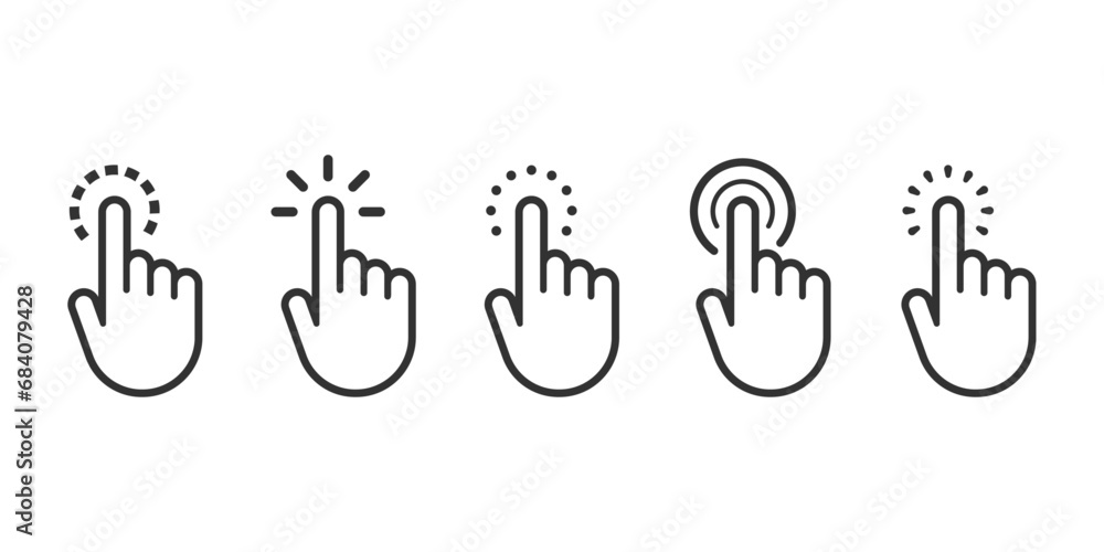 Poster pointer cursor сomputer mouse icon. clicking cursor, pointing hand clicks icons. vector illustration