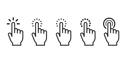 Pointer cursor сomputer mouse icon. Clicking cursor, pointing hand clicks icons. Vector illustration.