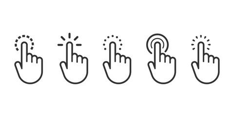 Pointer cursor сomputer mouse icon. Clicking cursor, pointing hand clicks icons. Vector illustration. - obrazy, fototapety, plakaty