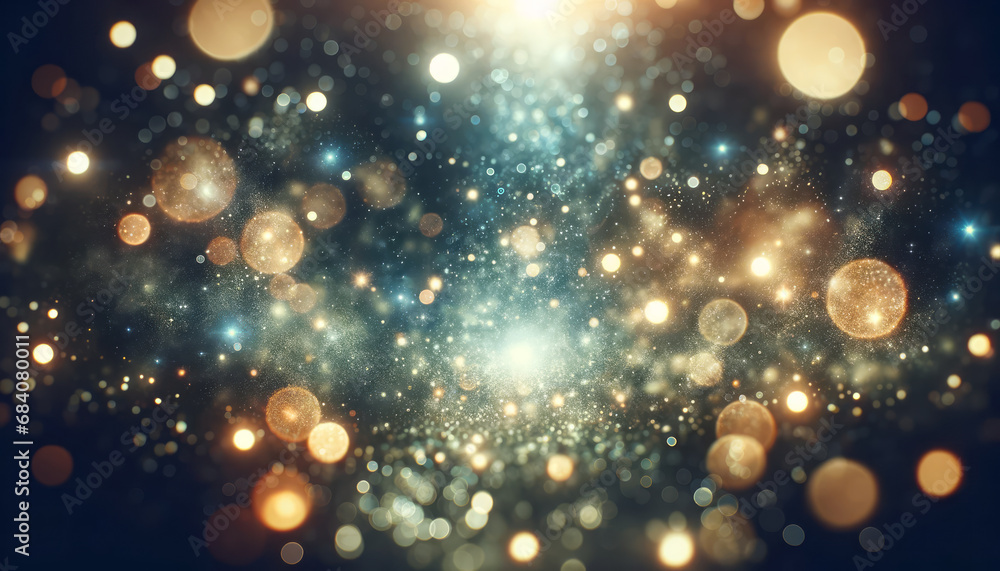 Poster Illuminated bokeh lights with dust particles, cosmic energy concept. Generative AI