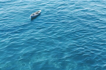 Solitude at Sea A Small Boat Drifts Alone in the Vast and Serene Ocean Waters Generative AI