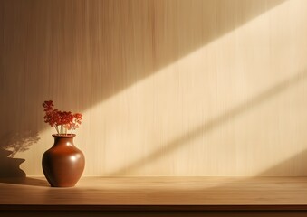 Colorful Blooms in a Ceramic Vase on a Wooden Shelf in a Cozy Home Interior Generative AI