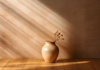 Minimalist Interior with Potted Plant on Wooden Floor - Home Decor Concept Generative AI