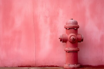 Fototapeta na wymiar Bright Red Fire Hydrant Standing Out Against a Vibrant Pink Wall and Grey Cement Floor Generative AI