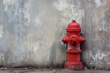 Fototapeta na wymiar Vibrant Red Fire Hydrant Standing Proudly Next to a Brick Wall on a Sunny Day Generative AI