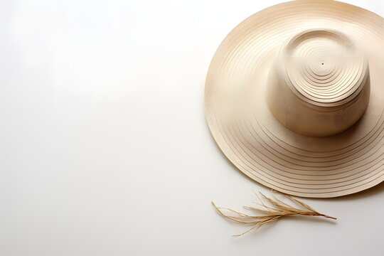 Summer Vibes Straw Hat and Stick on White Background for Beach and Outdoor Lifestyle Concept Generative AI