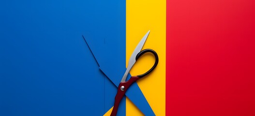 Vibrant Background with Red and Blue Strips Featuring a Pair of Scissors for Cutting and Crafting Projects Generative AI