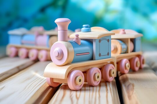 Vintage Wooden Toy Train on Rustic Tabletop with Nostalgic Charm and Playful Spirit for Childhood Memories Generative AI
