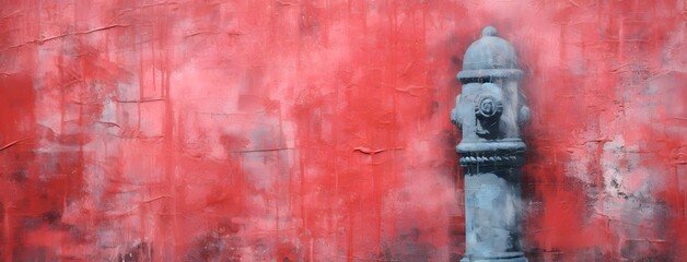 Vibrant Red Wall with Colorful Fire Hydrant Artwork - Urban Street Art Mural Generative AI