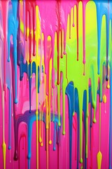 Vibrant Paint Drips Cascading Down Colorful Wall in Brightly Lit Room with Bold Aesthetic Generative AI