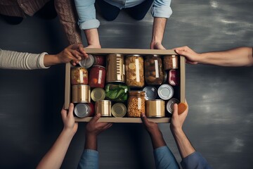 Community Comes Together to Donate Canned Food for Those in Need Generative AI - obrazy, fototapety, plakaty