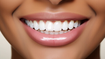 Obraz premium Beautiful smile of a young woman with clean teeth, taking care of teeth, Dental health care concept