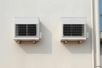 Efficient Cooling Solutions for Your Home Dual Air Conditioners Mounted on a Wall Against a Clear Blue Sky Generative AI