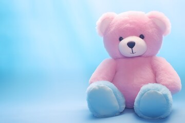 Adorable Pink Teddy Bear Sitting Comfortably on a Vibrant Blue Background Generative AI