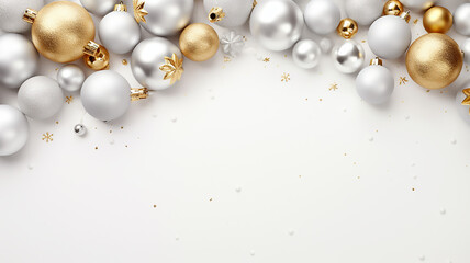 White frame background with gold and silver decorations. Minimalist and monochromatic