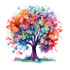 tree with flowers watercolor clipart
