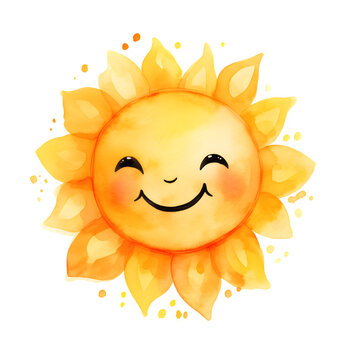 happy sun watercolor clipart