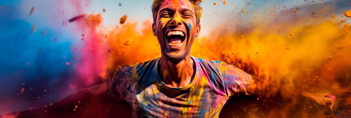 Happy man with a smile on his face. Happy man in hard times . Generative AI