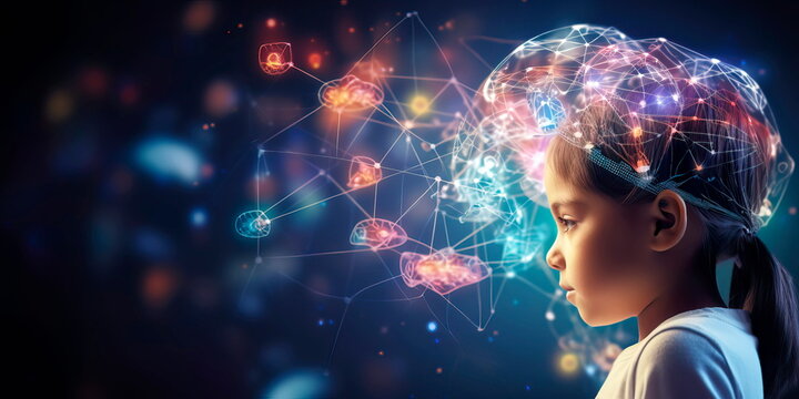 Digital hologram of a child's mind. Brain neuron network . Generative Ai - Powered by Adobe