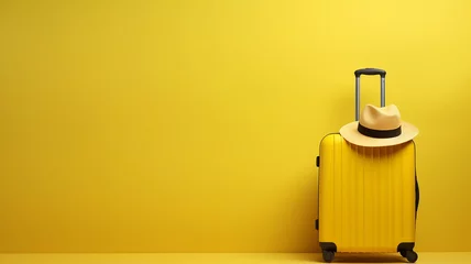 Foto op Canvas Yellow luggage and hat travel concept background copy space. 3D rendering. Travel concept © khozainuz