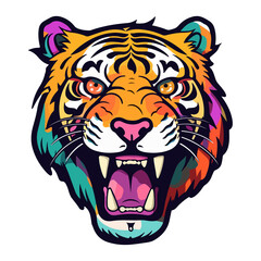 Fototapeta premium Roaring tiger head mascot on transparent background, Tiger sticker high quality.