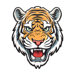 Roaring tiger head mascot on transparent background, Tiger sticker high quality.