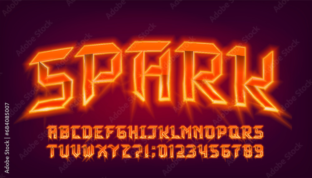 Poster outburst alphabet font. electric letters and numbers in heavy metal style. retro typescript for your