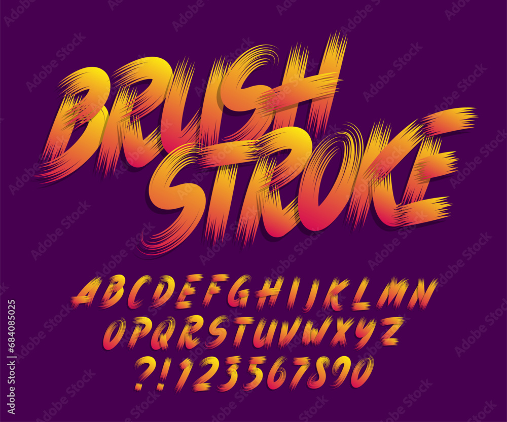 Fototapete brush stroke alphabet font. hand drawn letters and numbers. hand written vector typescript for your 