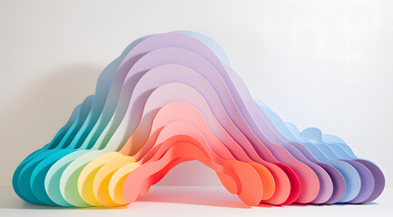 Bright multi-colored wave of paper on a gray background - 684085097