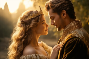 Young couple of prince an princess looking at each other