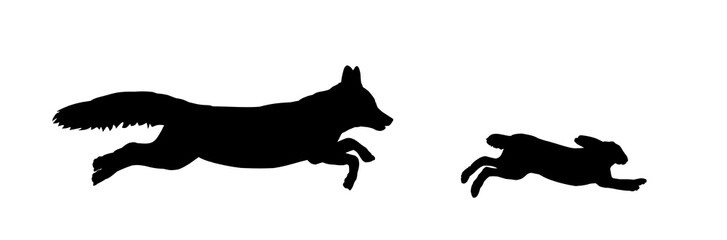 The silhouettes running fox and hare.
 - obrazy, fototapety, plakaty
