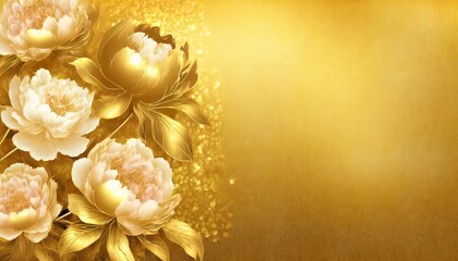 Beautiful peony flower background designed on golden background
 - obrazy, fototapety, plakaty
