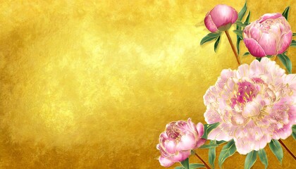 Beautiful peony flower background designed on golden background
