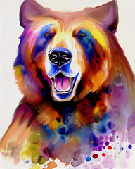 Bear portrait of Artwork Illustration in a colored watercolor style - A painting of a wild bear