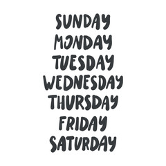 7 Days of the week. Hand drawn lettering for planners, schedule, weekly calendars. Vector illustration. - obrazy, fototapety, plakaty