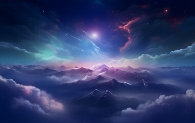Fototapeta na wymiar Dreamy Night Sky Over the Majestic Mountains