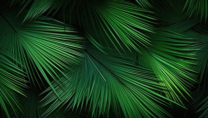 beautiful palm leaves in wild tropical palm garden, dark green palm leaf texture concept
