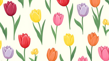Colorful hand draw tulip seamless pattern background
