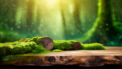 Green mossy log background for product display montages
