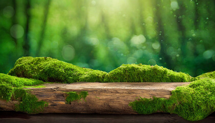 Green mossy log background for product display montages