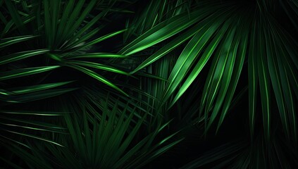 beautiful palm leaves in wild tropical palm garden, dark green palm leaf texture concept
