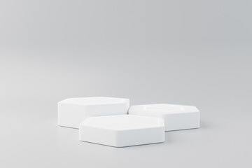 Podium scene in realistic abstract white composition for product display presentation 3d render
