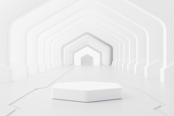 Podium scene in realistic abstract white composition for product display presentation 3d render