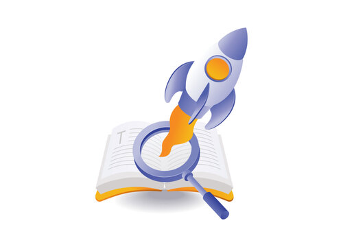 Infographic illustration concept of a rocket launching over a book