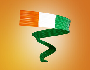 3d Flag Of Ivory Coast 3d Waving Flag Ribbon Isolated On Orange Background, 3d Illustration