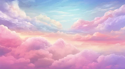 Foto op Aluminium Beautiful cloudscape with blue sky and pink clouds, Pink clouds in the sky stage fluffy cotton candy ,summer paradise dreamy concept. © Planetz