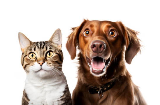 Portrait of a dog and cat isolated on white.
